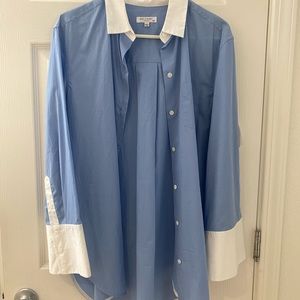 Blue shirt with white collar